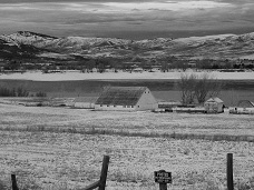 Snowy Barn Black and White